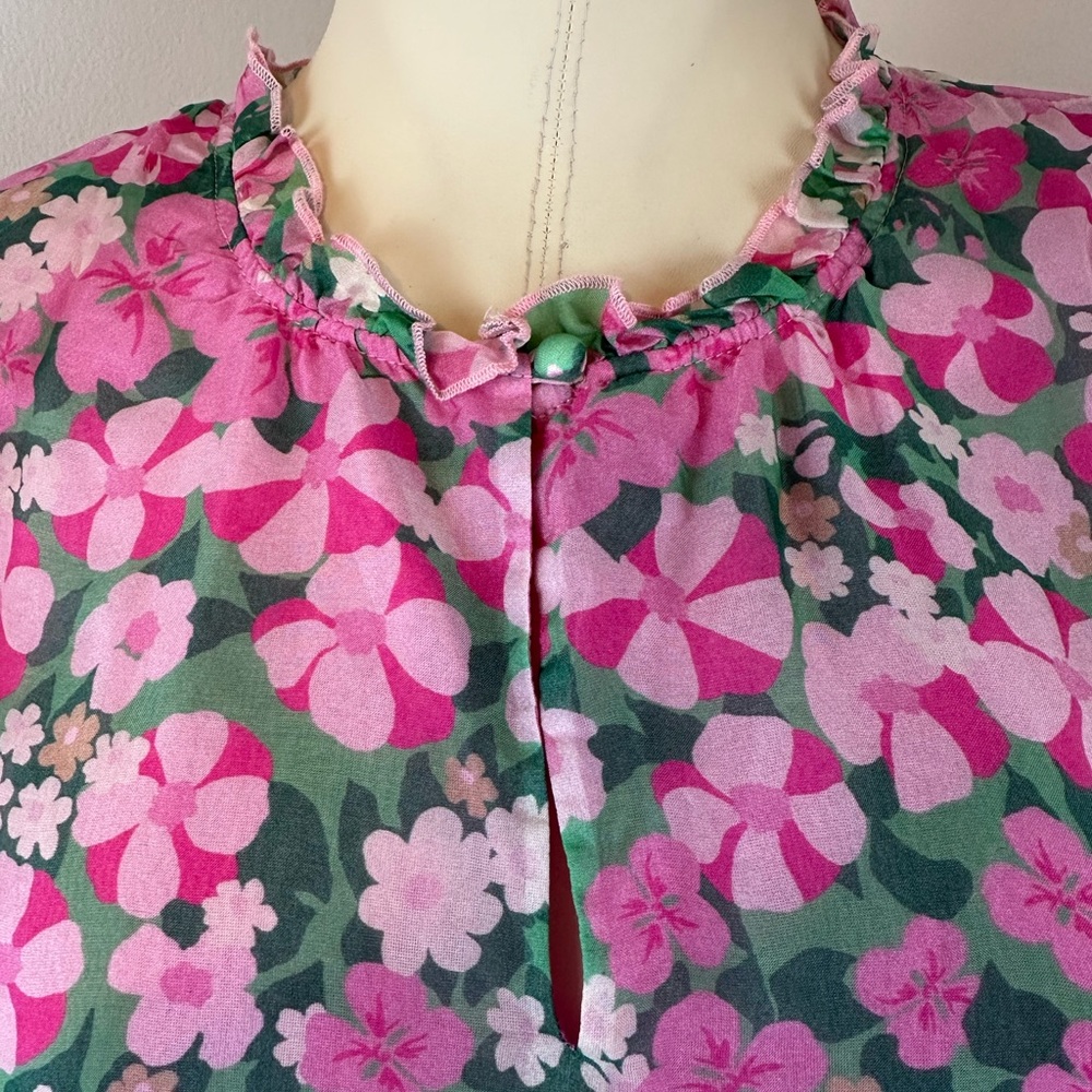 VINEYARD VINES Montauk Daisy Print Ruffle Trim Top Silk Blend | Size Small - Picture 2 of 12